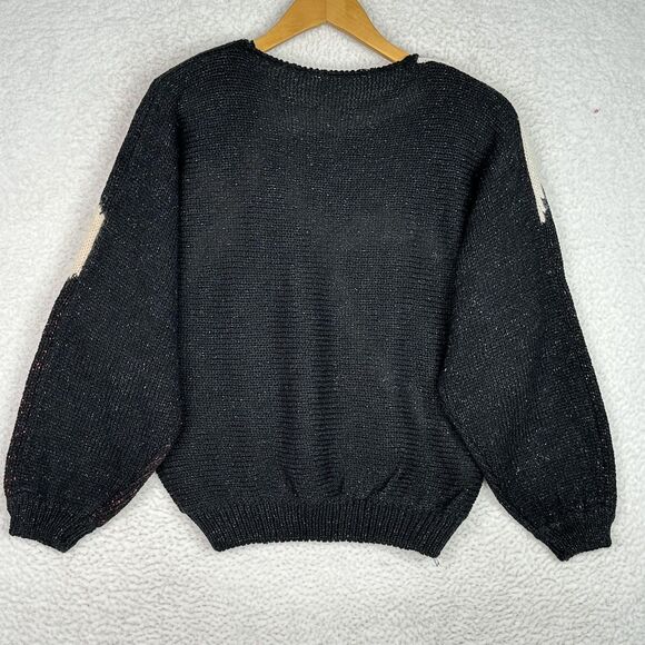 VTG 80s 90s Erika Sweater Large Black Brown Abstract Angora Lurex Knit Shimmer - Picture 7 of 11